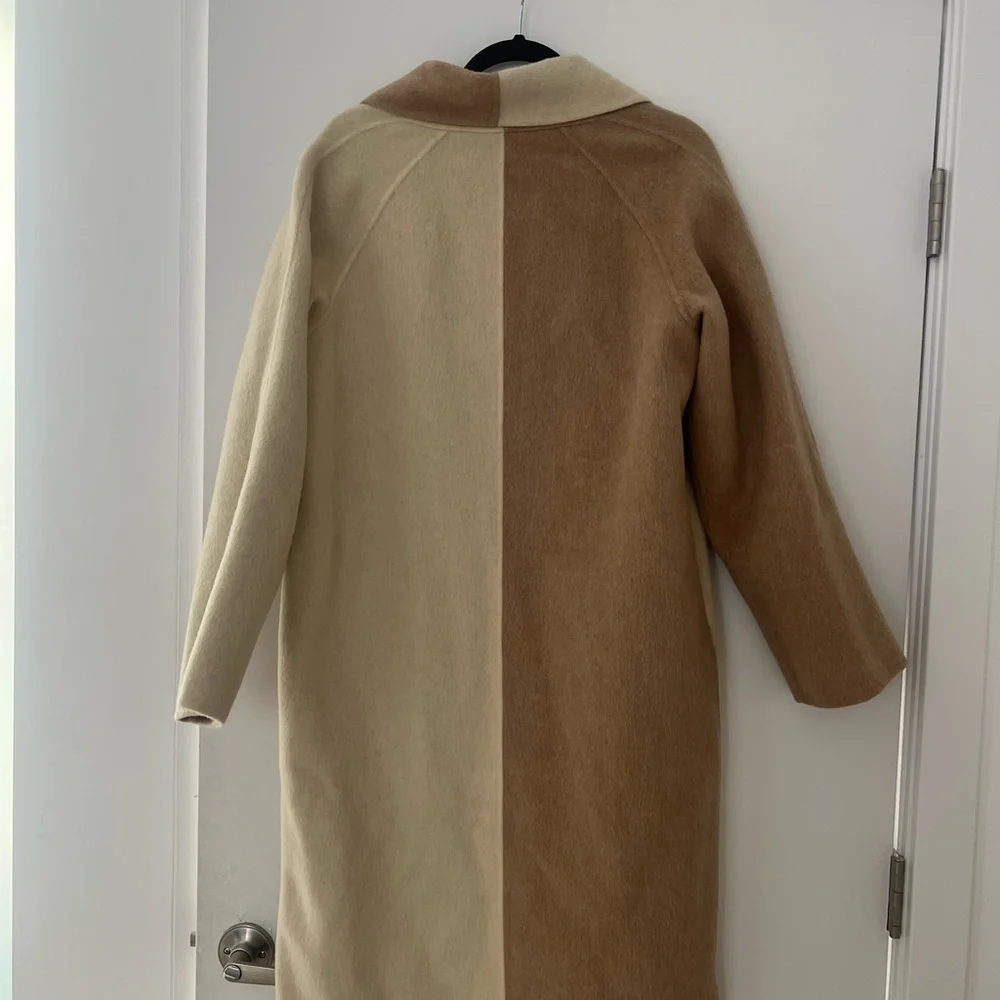By Quaint French Contrast Tan and Cream Wool Coat - Picture 4 of 8